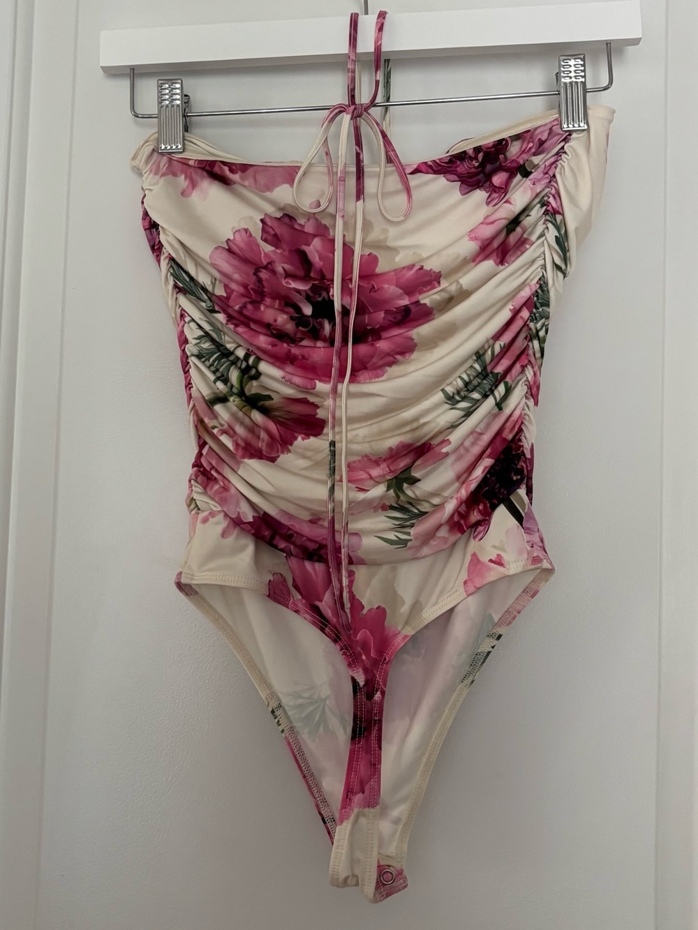 Express floral bodysuit XS ruched bodice with rosette Cottagecore feminine - Picture 7 of 8